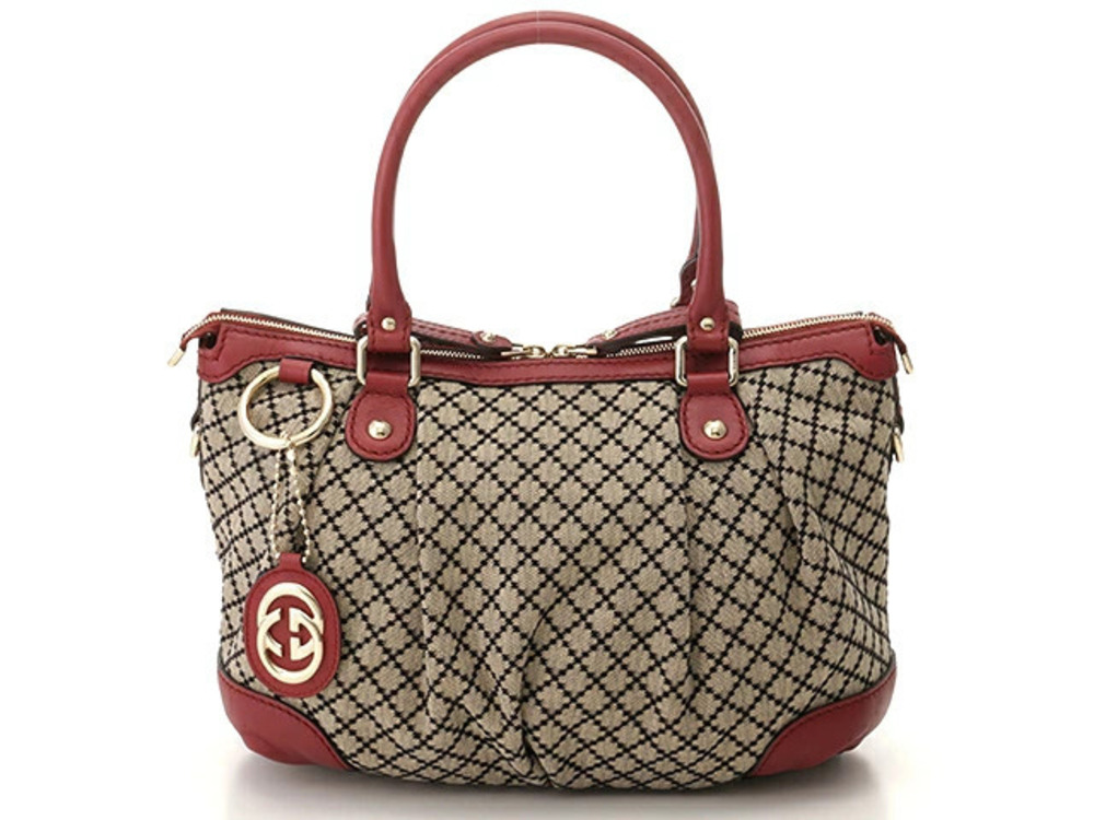 Gucci Bag Shoulder Diamante Bordeaux Purple Brown Beige Cream Canvas Calfskin